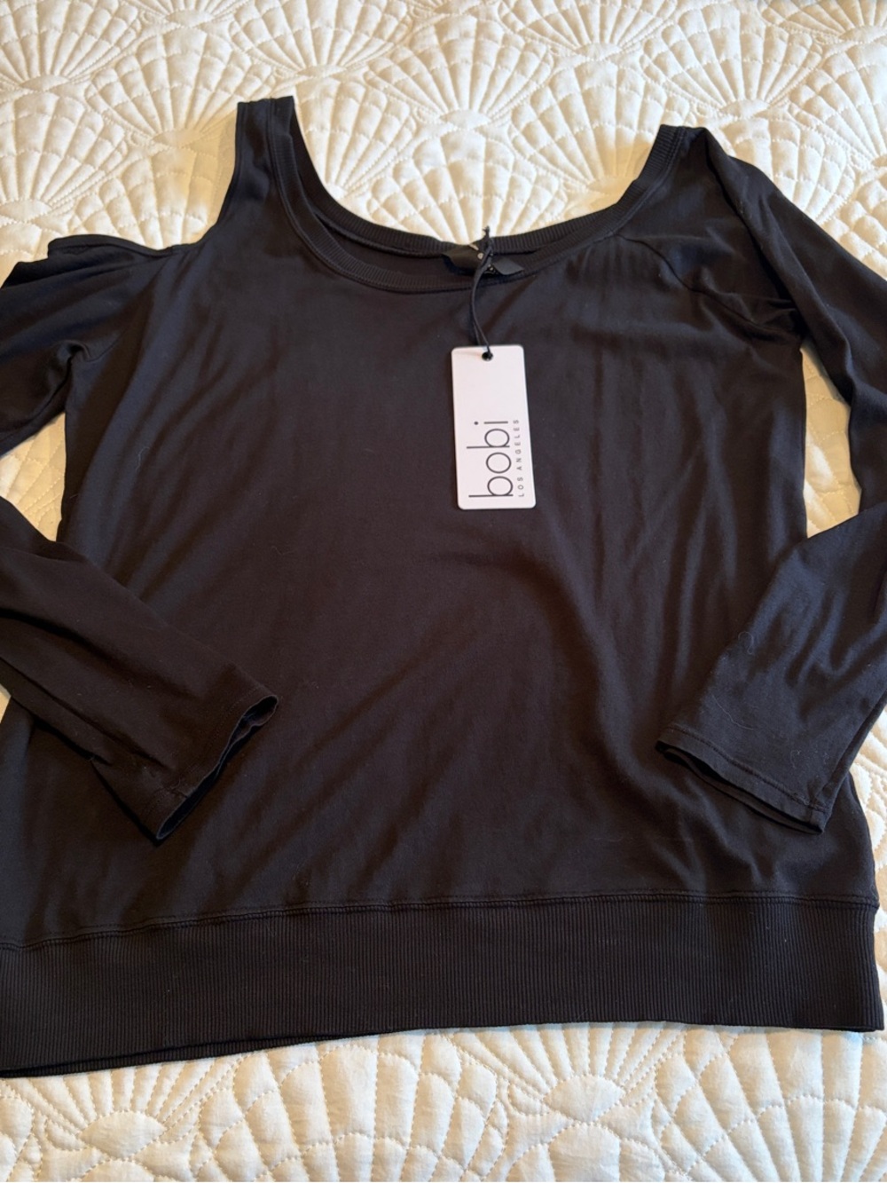 bobi Black Cold-Shoulder Long Sleeve Sweatshirt
